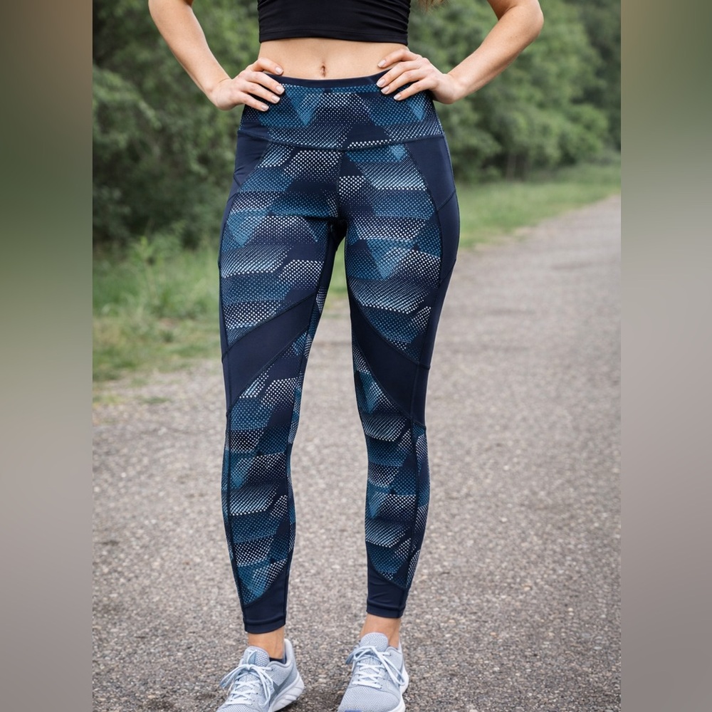 Athleta Blue Geometric High-Rise Leggings – Size Small